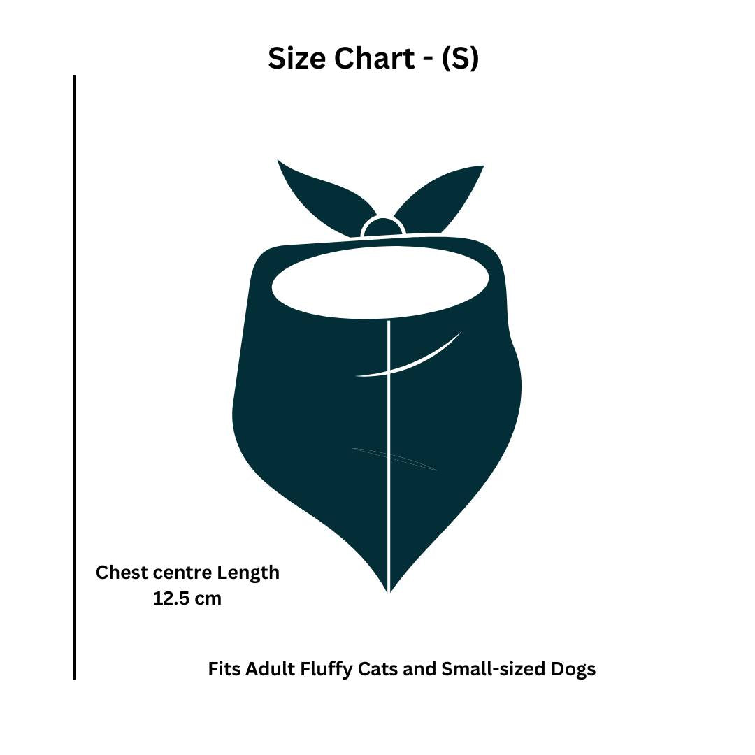 Size chart for cat bandanas from Wags4Whiskers Pet Accessories Store India
