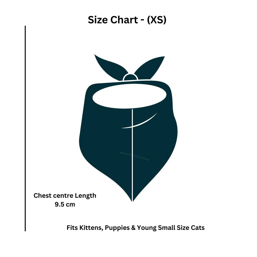 Size chart for cat bandanas from Wags4Whiskers Pet Accessories Store India