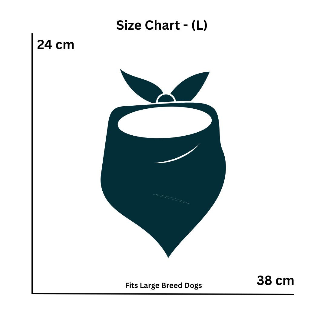 Size chart for Dog Bandanas from Wags4Whiskers Pet Store