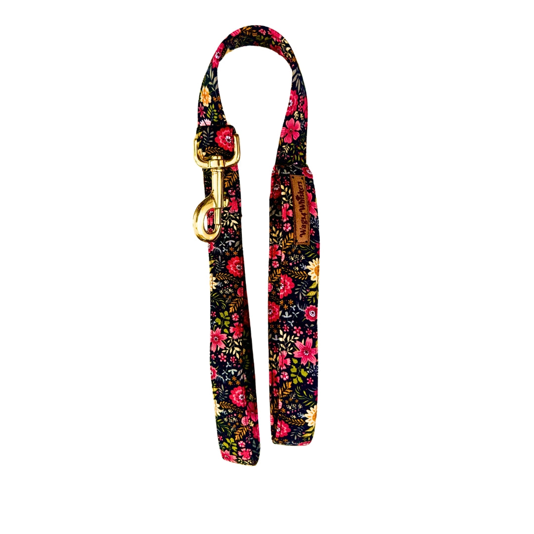 Black Floral Rush Dog Leash from Wag4Whiskers