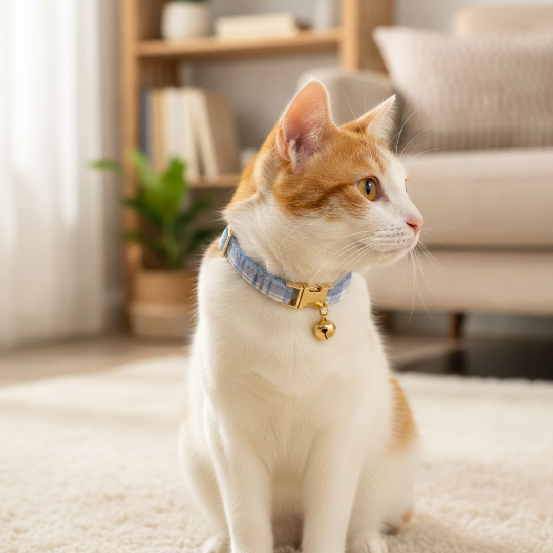 Blue Checks Cat collar wit bell from Wags4Whiskers Pet Supplies India