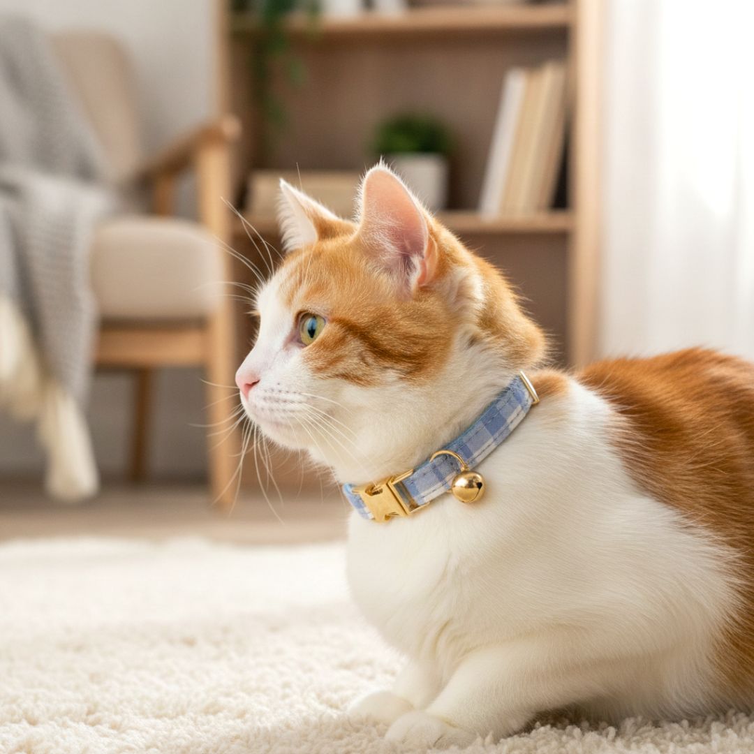 Blue Checks Cat collar wit bell from Wags4Whiskers Pet Supplies India