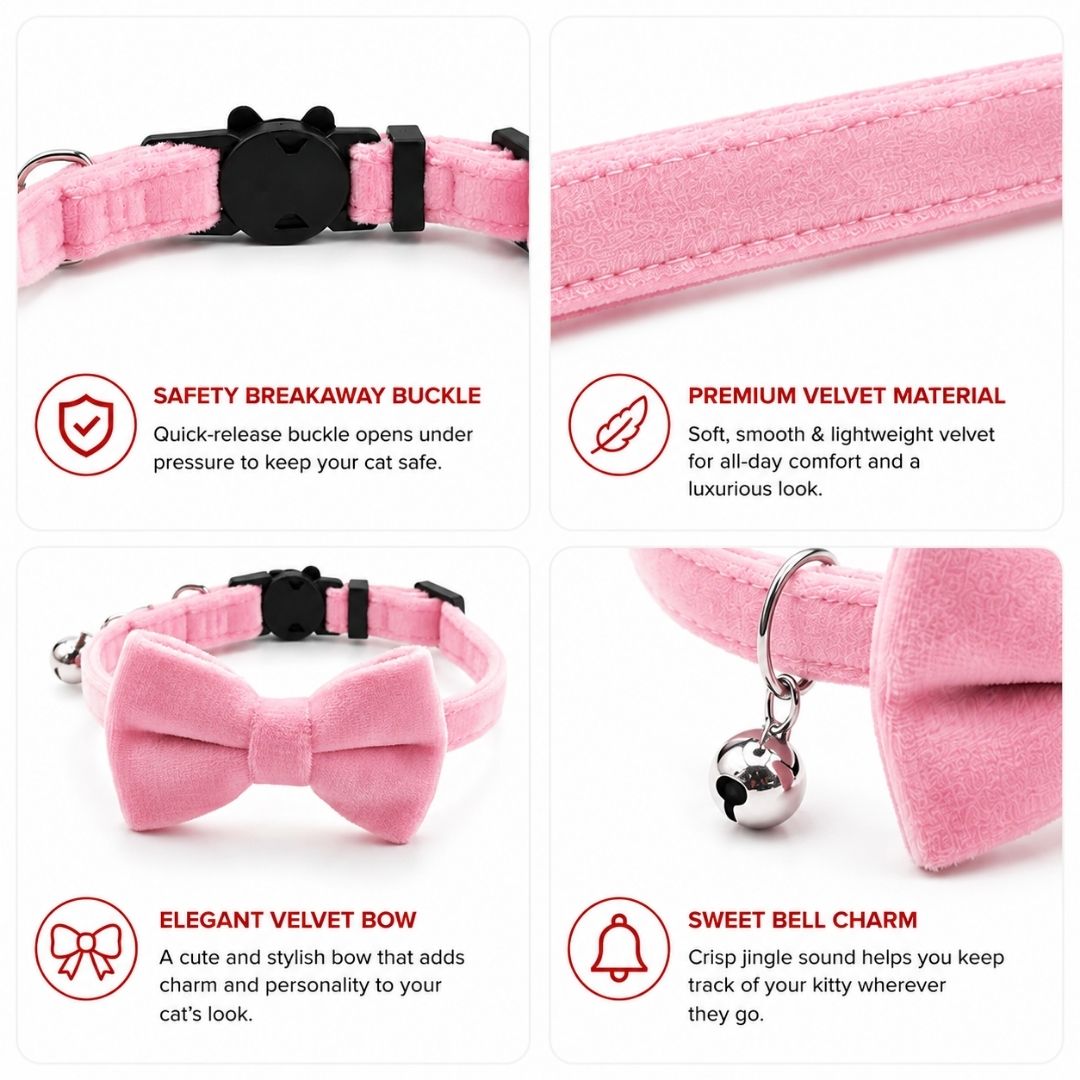 Pink Velvet Cat Collar with Bow