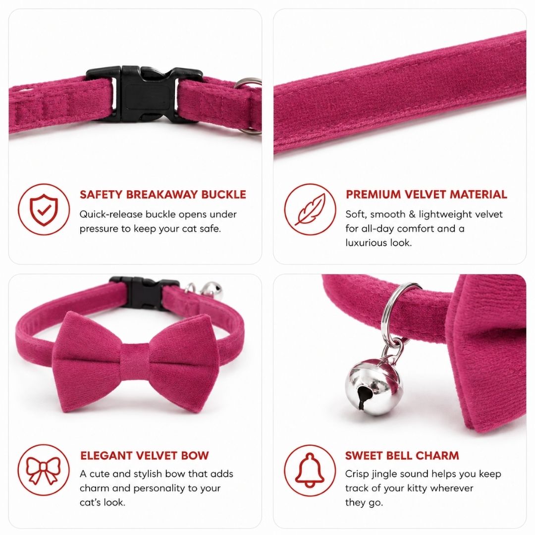 Pink Velvet Cat Collar with Bow