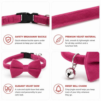 Pink Velvet Cat Collar with Bow