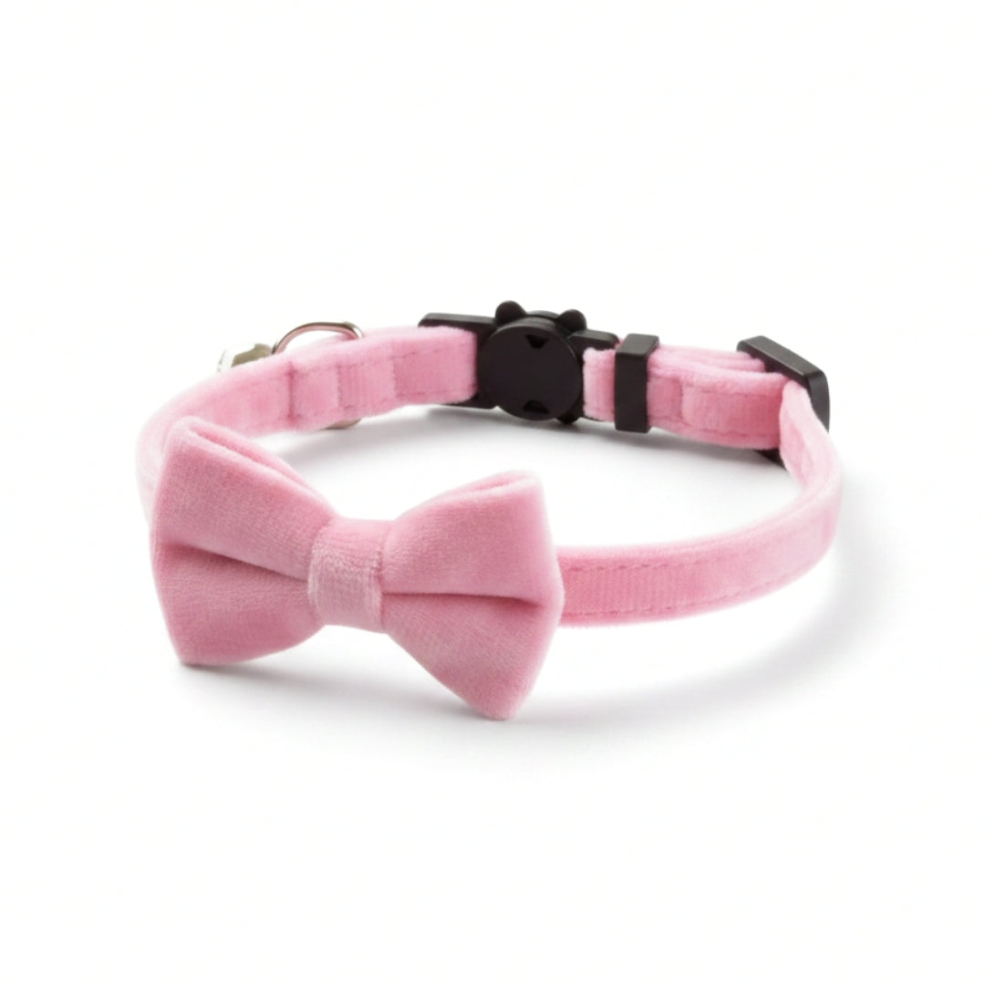 Pink Velvet Cat Collar with Bow