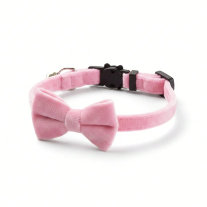 Pink Velvet Cat Collar with Bow