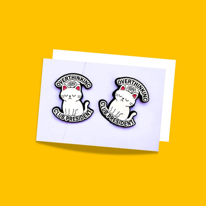 Cat Enamel Pin - Over Thinking Club President