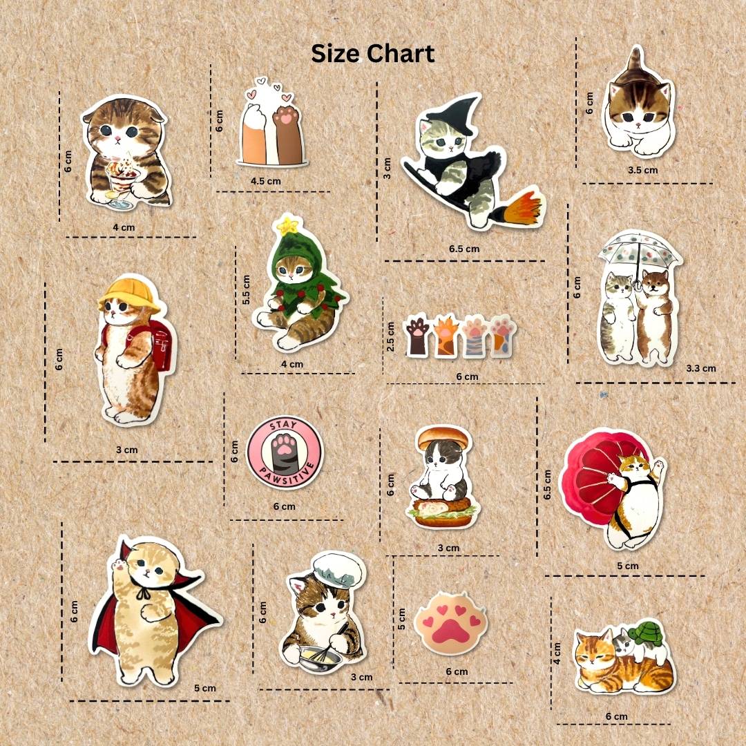 Cat Stickers Size Chart