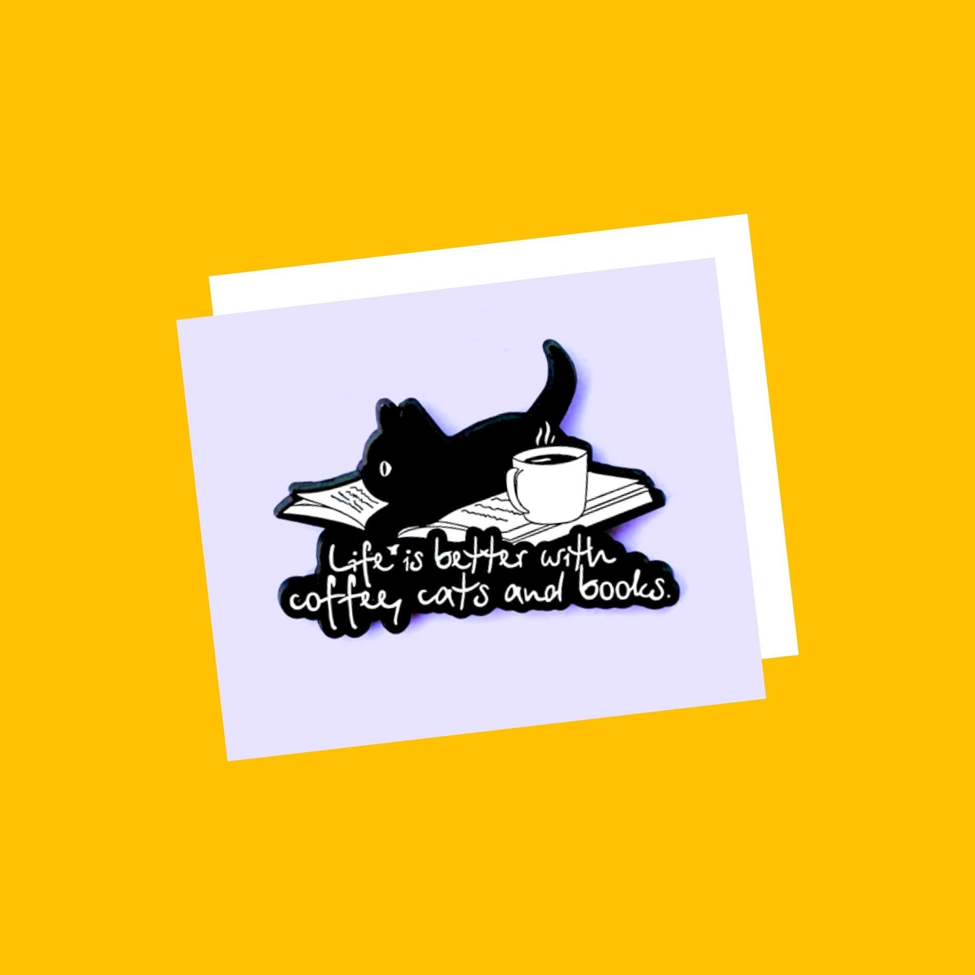 Cats, Coffee and Books Enamel Pin from Wags4Whiskers Pet Accessories Store India