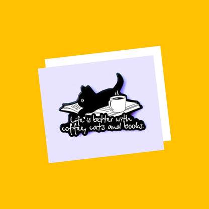 Cats, Coffee and Books Enamel Pin from Wags4Whiskers Pet Accessories Store India