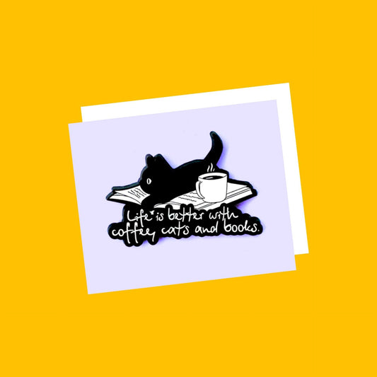 Cats, Coffee and Books Enamel Pin from Wags4Whiskers Pet Accessories Store India