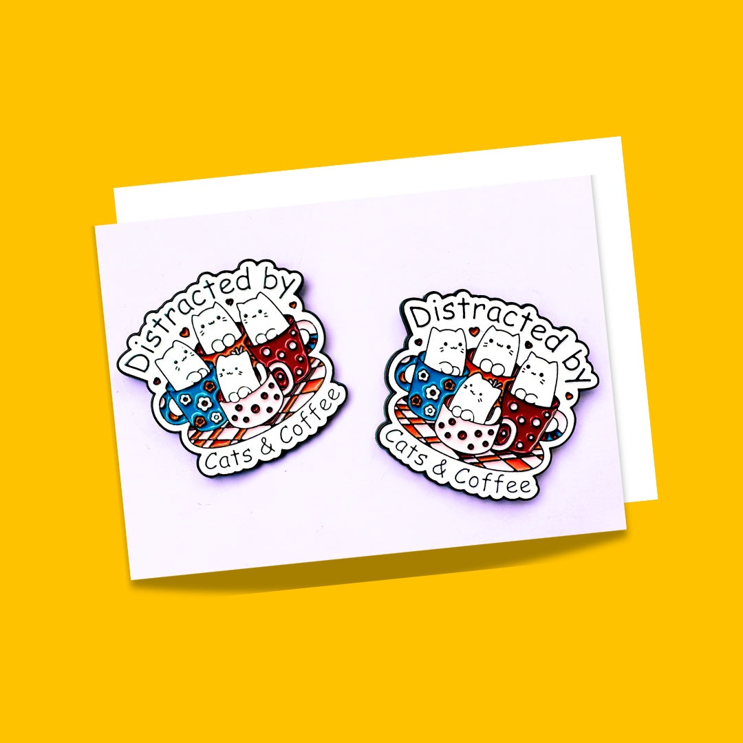 Cat and coffee lover Enamel Pins and brooches from Wags4Whiskers Pet Accessories Store India