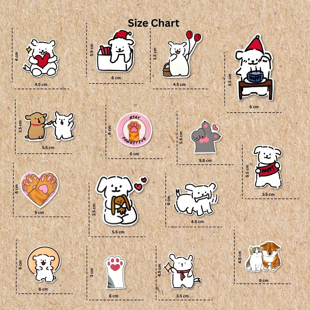 Dog Stickers Size chart
