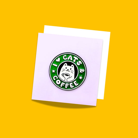 Cat and coffee love enamel Pins from Wags4Whiskers Pet Accessories Store India