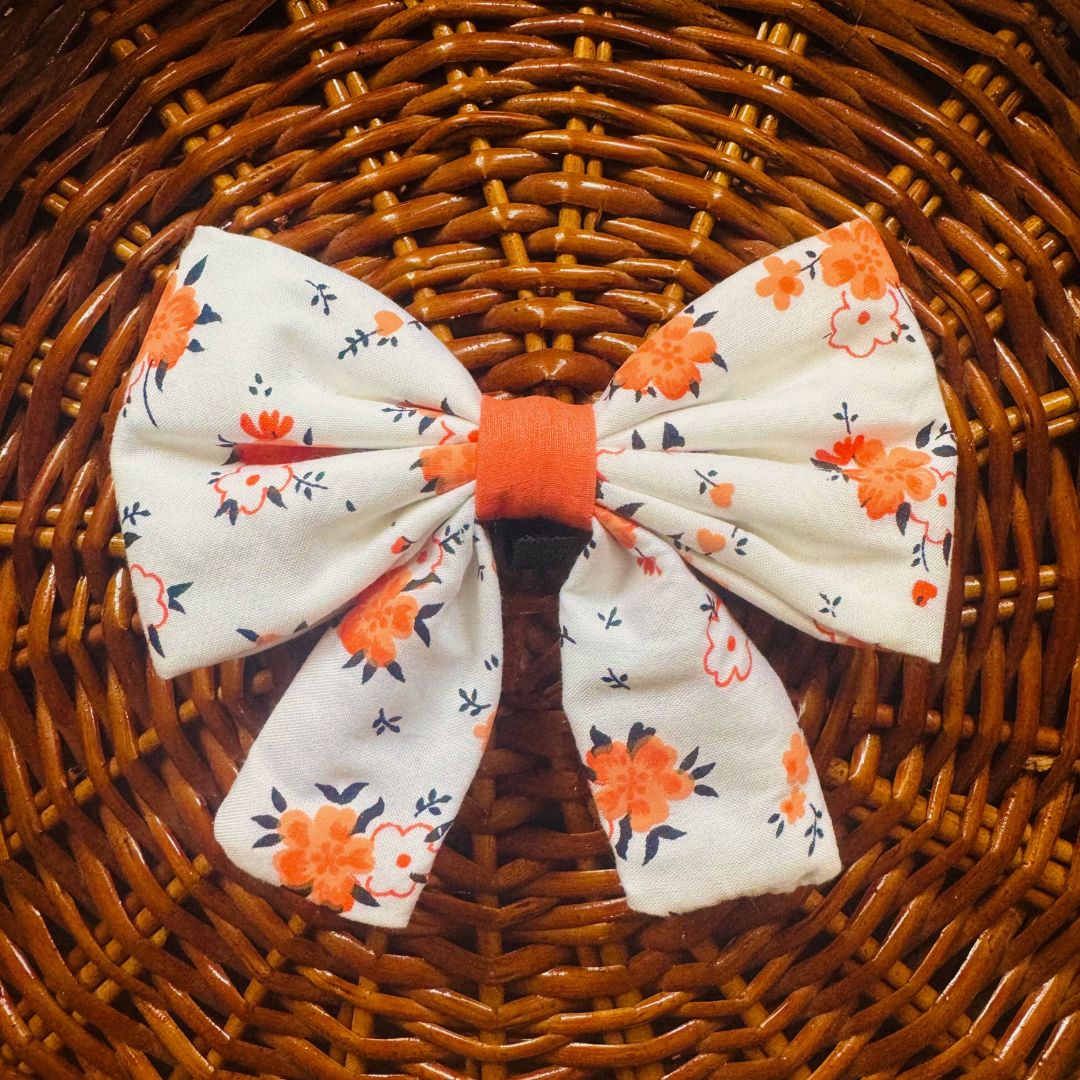 Orange Floral Sailor Bow for cats and Dogs from Wags4Whiskers