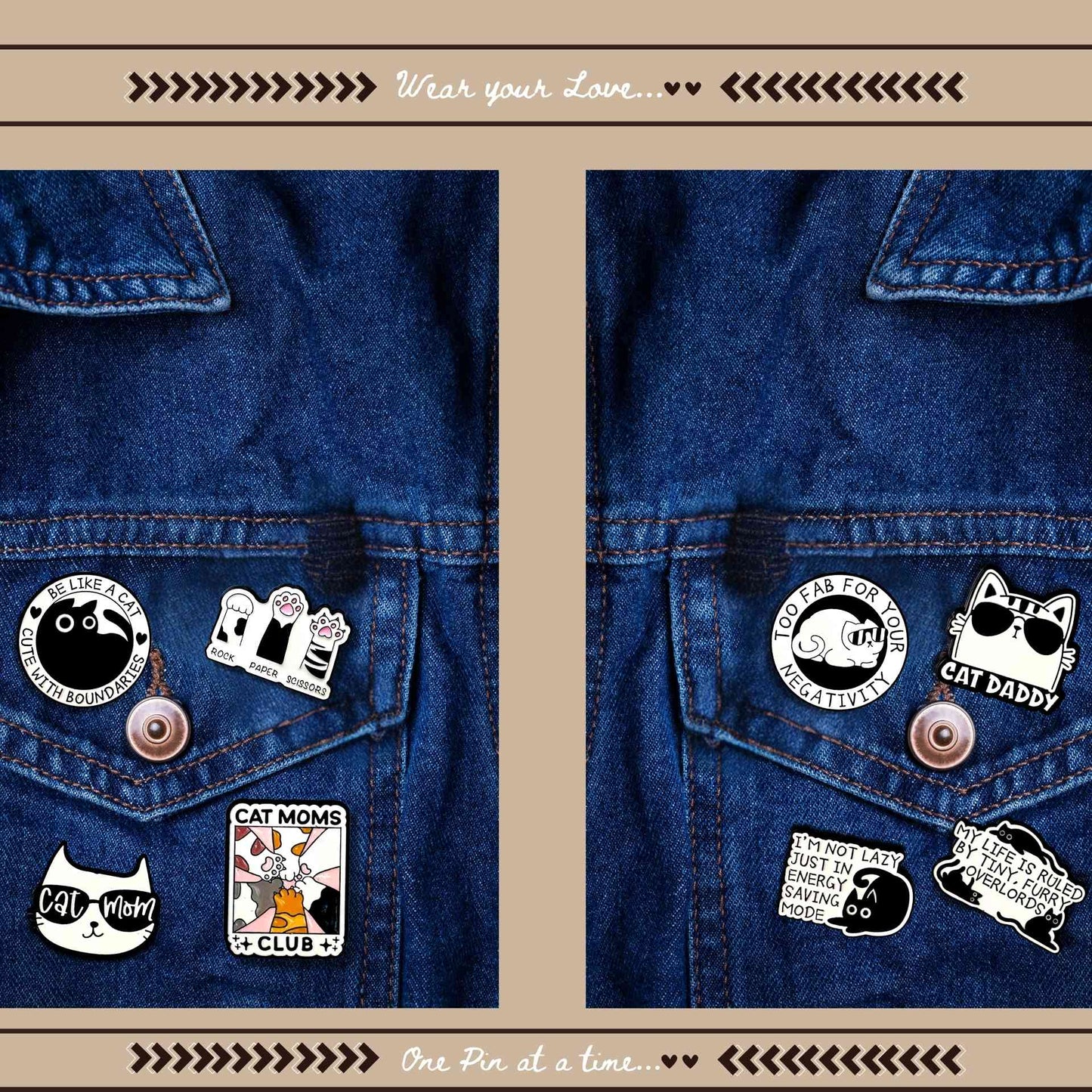 Cat Enamel Pins for jackets and coats from Wags4Whiskers Pet Store India