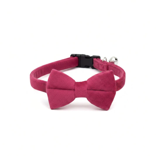 Pink Velvet Cat Collar with Bow