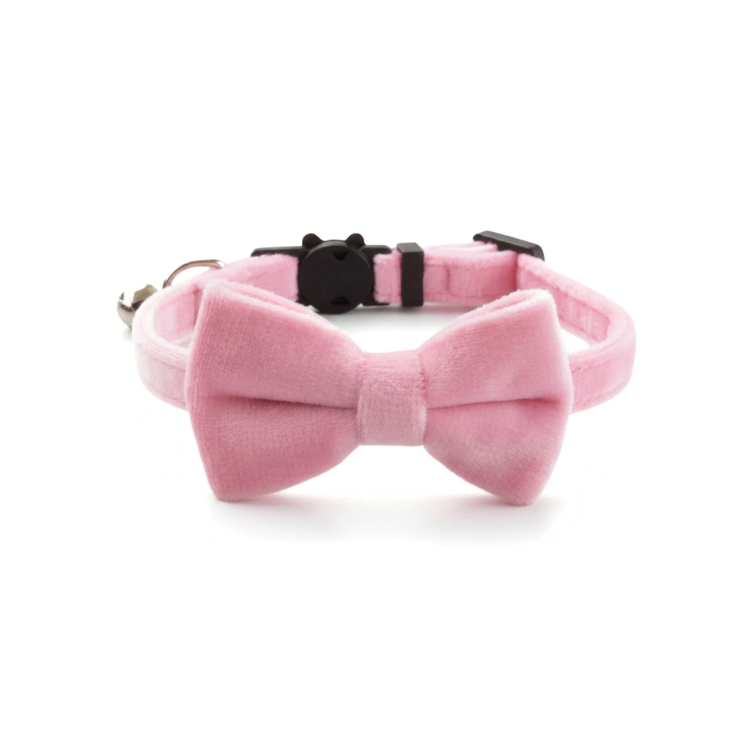 Pink Velvet Cat Collar with Bow
