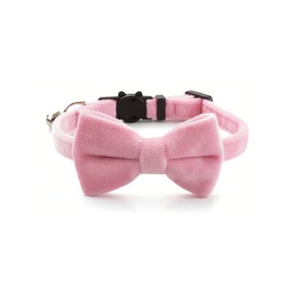 Pink Velvet Cat Collar with Bow