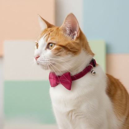 Pink Velvet Cat Collar with Bow
