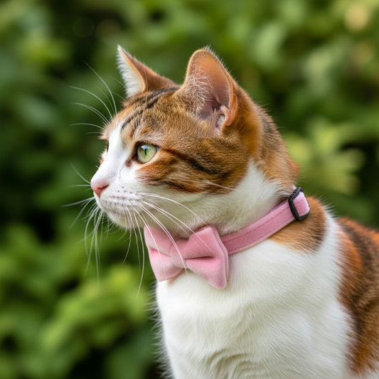 Pink Velvet Cat Collar with Bow