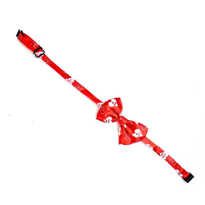 Red Cat Bow Tie - White Hearts