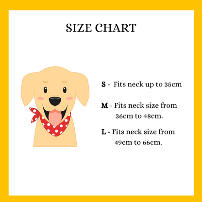 Size chart for Dog Bandanas from wags4whiskers