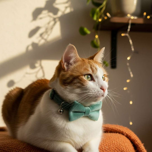 Green Velvet Bow Cat Collar