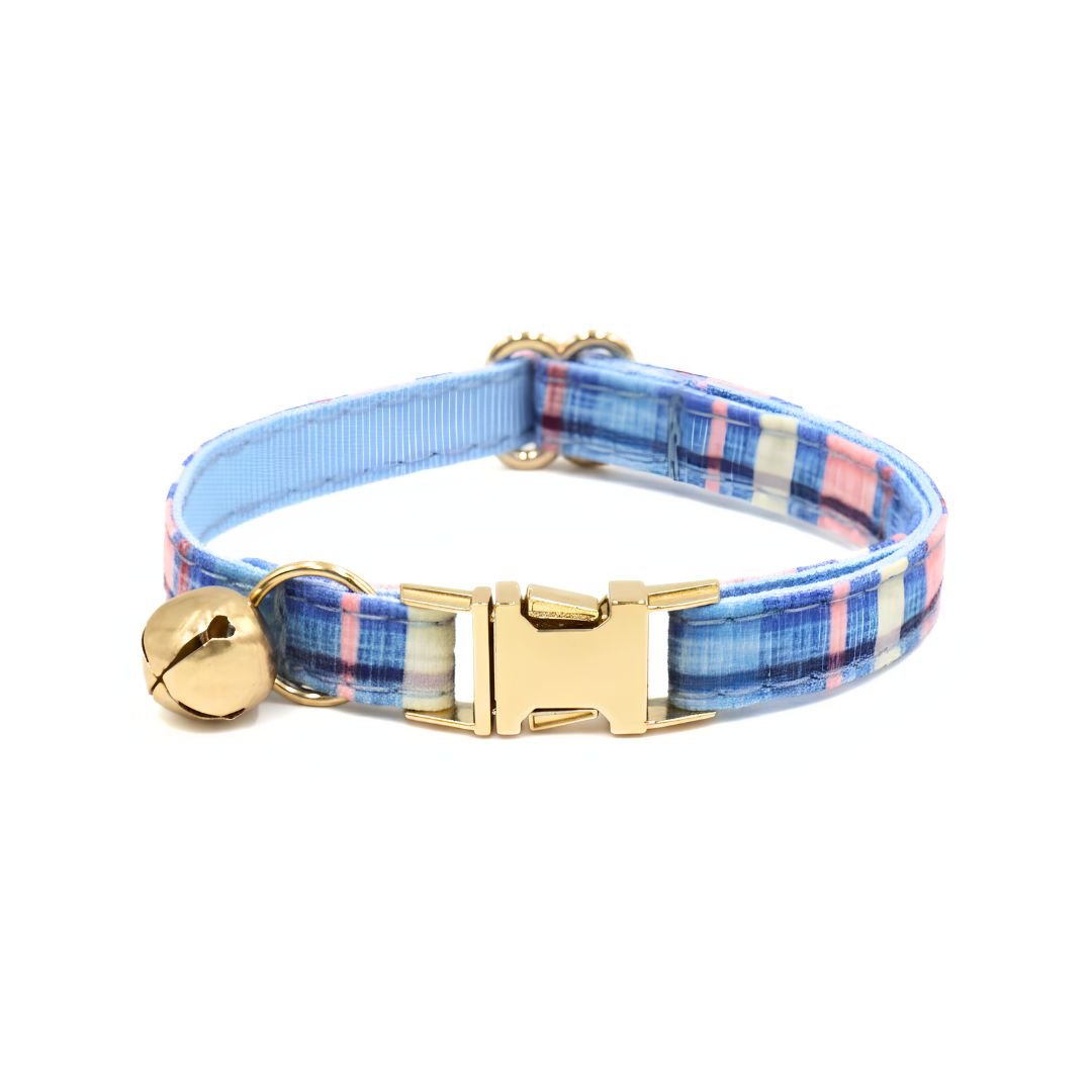 Blue checks Cat Collar with bell from Wags4Whiskers Pet Supplies India